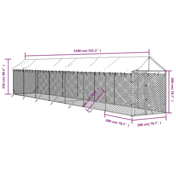 Outdoor-Hundezwinger mit Dach Silbern 2x14x2,5 m Stahl Verzinkt