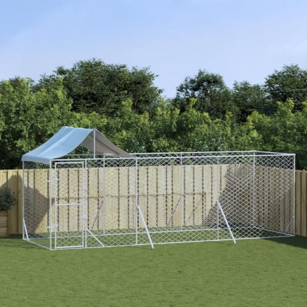 ARDEBO.de - Outdoor-Hundezwinger mit Dach Silber 6x2x2,5 m Verzinkter Stahl