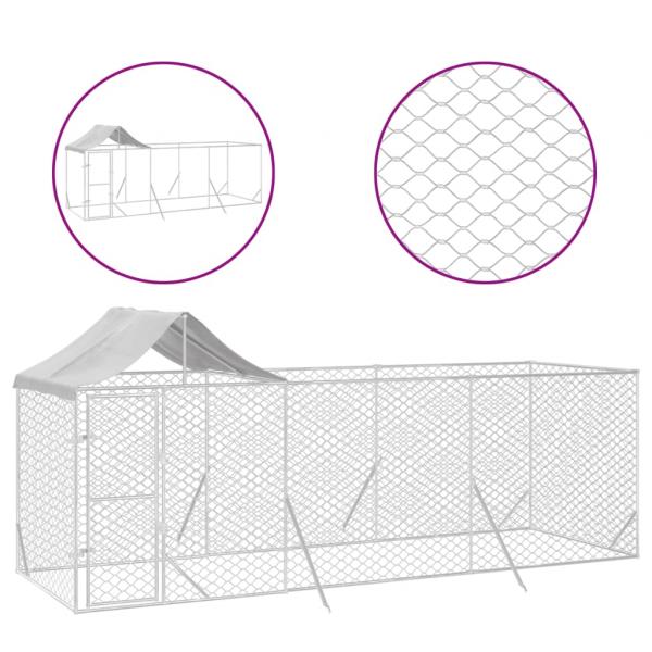 Outdoor-Hundezwinger mit Dach Silber 6x2x2,5 m Verzinkter Stahl