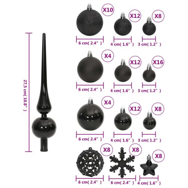 111-tlg. Weihnachtskugel-Set Schwarz Polystyrol