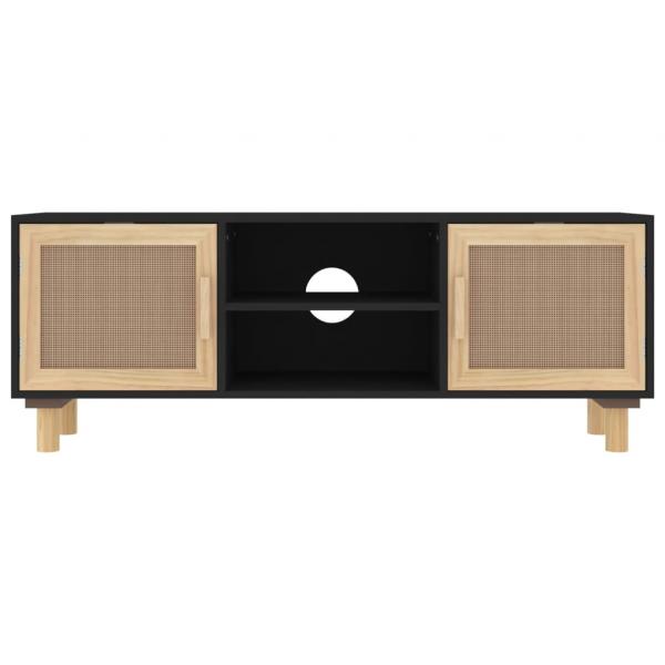 TV-Schrank Schwarz 105x30x40 cm Massivholz Kiefer Natur-Rattan