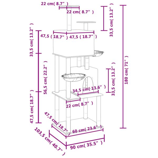 Kratzbaum mit Sisal-Kratzsäulen Hellgrau 180 cm