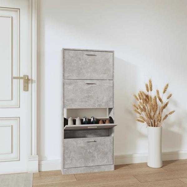 ARDEBO.de - Schuhschrank Betongrau 59x17x150 cm Holzwerkstoff