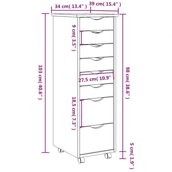 Rollschrank mit Schubladen MOSS Weiß Massivholz Kiefer