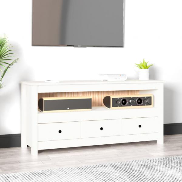 ARDEBO.de - TV-Schrank Weiß 114x35x52 cm Massivholz Kiefer