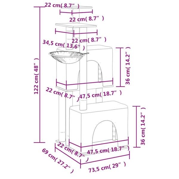 Kratzbaum mit Sisal-Kratzsäulen Dunkelgrau 122 cm