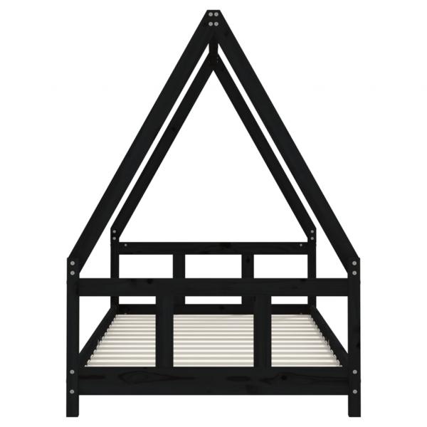Kinderbett Schwarz 90x190 cm Massivholz Kiefer