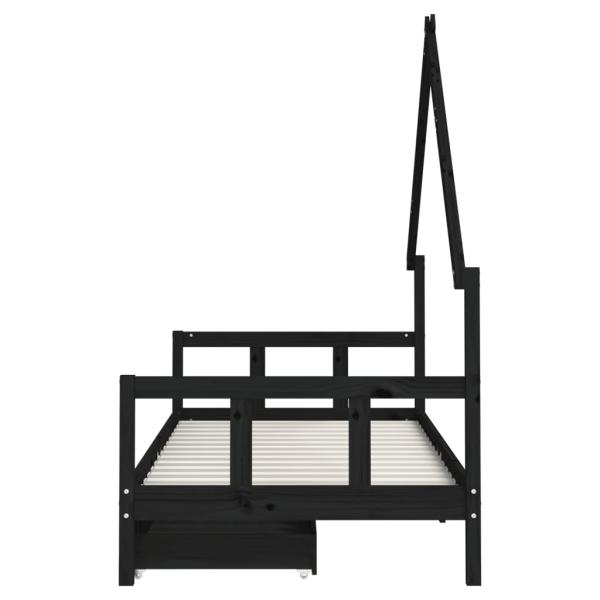 ARDEBO.de - Kinderbett mit Schubladen Schwarz 90x190 cm Massivholz Kiefer