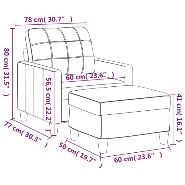 Sessel mit Hocker Cappuccino-Braun 60 cm Kunstleder