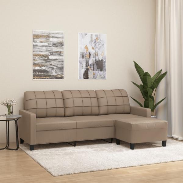 ARDEBO.de - 3-Sitzer-Sofa mit Hocker Cappuccino-Braun 180 cm Kunstleder