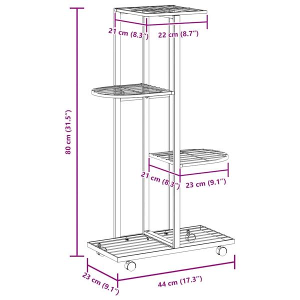 Blumenständer 4-Etagen mit Rollen 44x23x80 cm Weiß Eisen