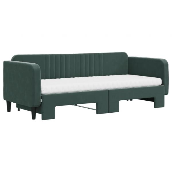 Tagesbett Ausziehbar mit Matratzen Dunkelgrün 80x200 cm Samt