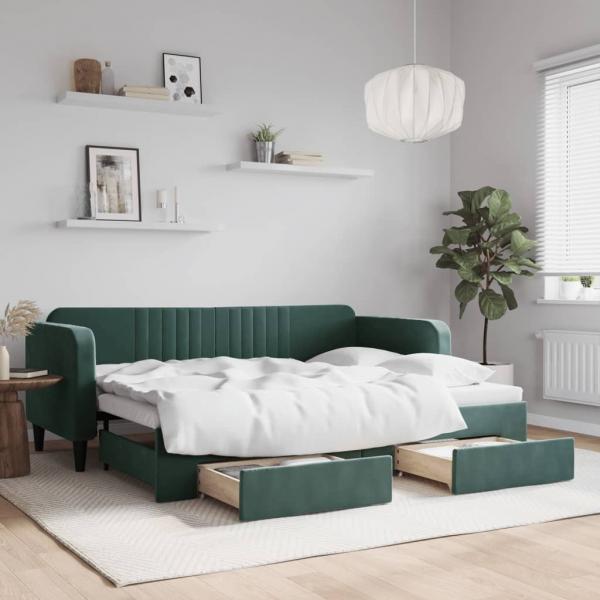 ARDEBO.de - Tagesbett Ausziehbar mit Schubladen Dunkelgrün 80x200 cm Samt