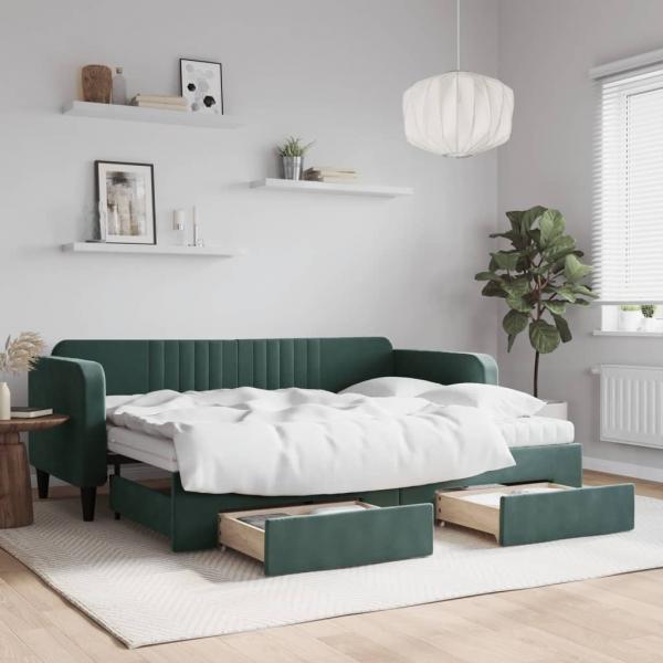 ARDEBO.de - Tagesbett Ausziehbar mit Schubladen Dunkelgrün 80x200 cm Samt