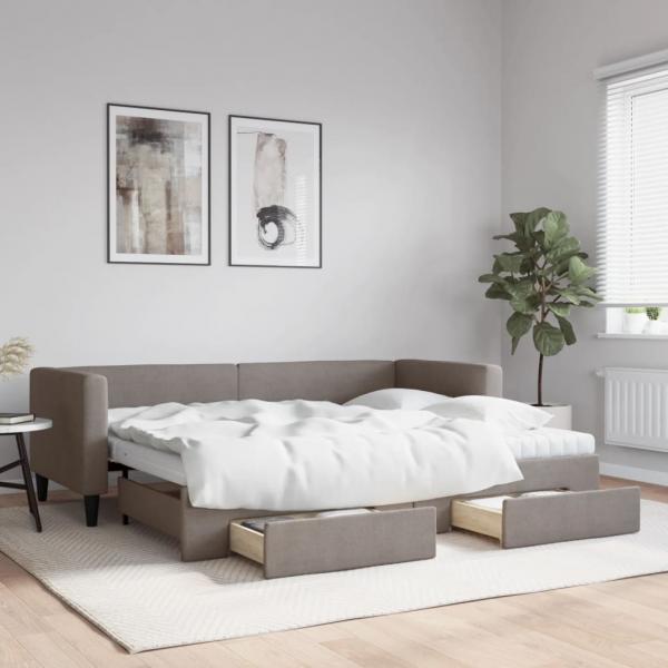ARDEBO.de - Tagesbett Ausziehbar mit Schubladen Taupe 80x200 cm Stoff