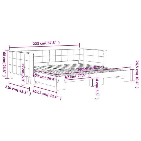 Tagesbett Ausziehbar Hellgrau 100x200 cm Samt