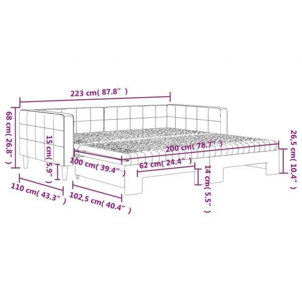 Tagesbett Ausziehbar mit Matratzen Hellgrau 100x200 cm Samt