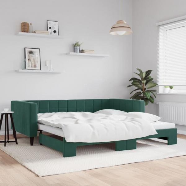 ARDEBO.de - Tagesbett Ausziehbar Dunkelgrün 100x200 cm Samt