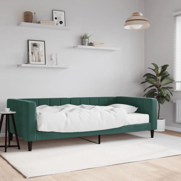 ARDEBO.de - Tagesbett mit Matratze Dunkelgrün 100x200 cm Samt