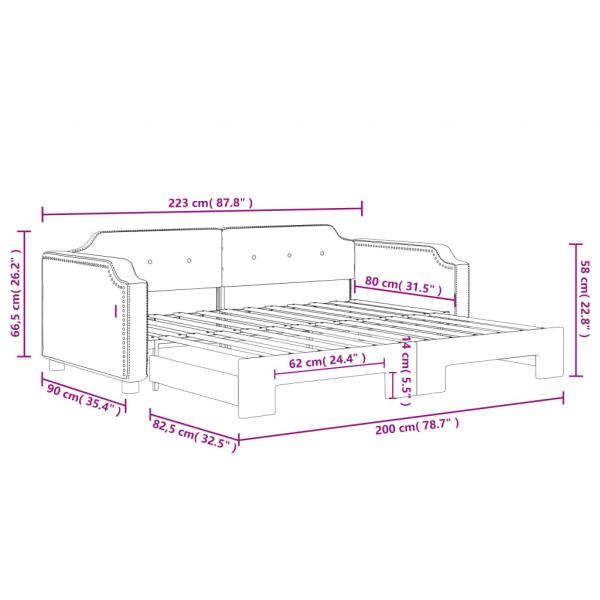 Tagesbett Ausziehbar Dunkelgrau 80x200 cm Stoff