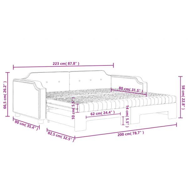 Tagesbett Ausziehbar mit Matratzen Schwarz 80x200 cm Stoff
