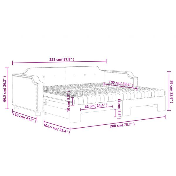 Tagesbett Ausziehbar mit Matratzen Dunkelgrau 100x200 cm Stoff