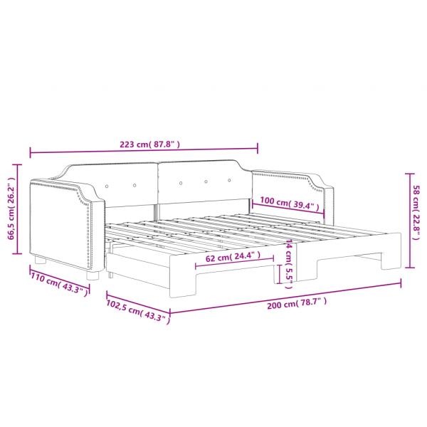 Tagesbett Ausziehbar Hellgrau 100x200 cm Stoff