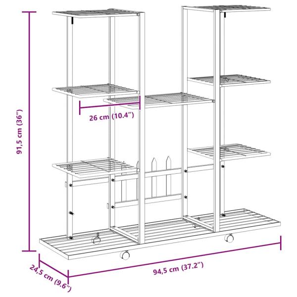 Blumenständer mit Rollen 94,5x24,5x91,5 cm Schwarz Eisen