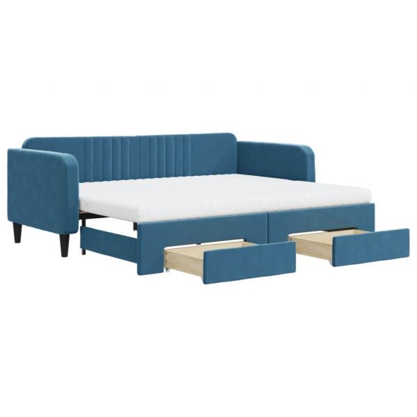 Tagesbett Ausziehbar mit Schubladen Blau 90x200 cm Samt