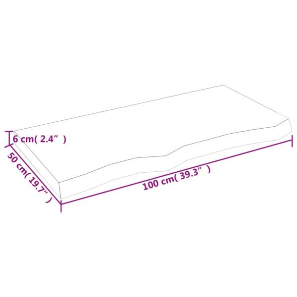 Tischplatte Hellbraun 100x50x(2-6)cm Massivholz Eiche Behandelt