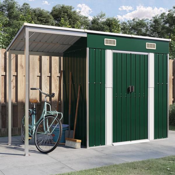ARDEBO.de - Gartenhaus mit Schleppdach Grün 277x110,5x181 cm Stahl
