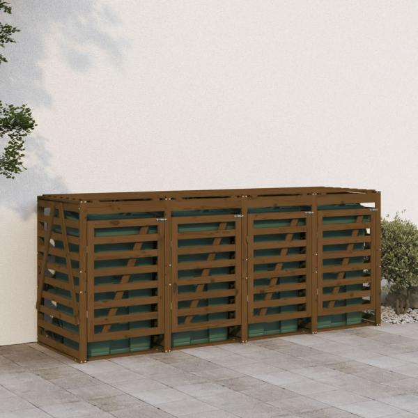 Mülltonnenbox für 4 Tonnen Honigbraun Massivholz Kiefer