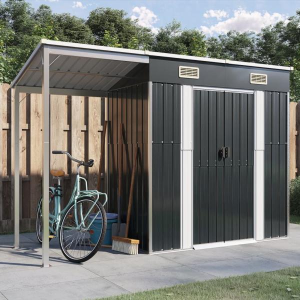 ARDEBO.de - Gartenhaus mit Schleppdach Anthrazit 277x110,5x181 cm Stahl