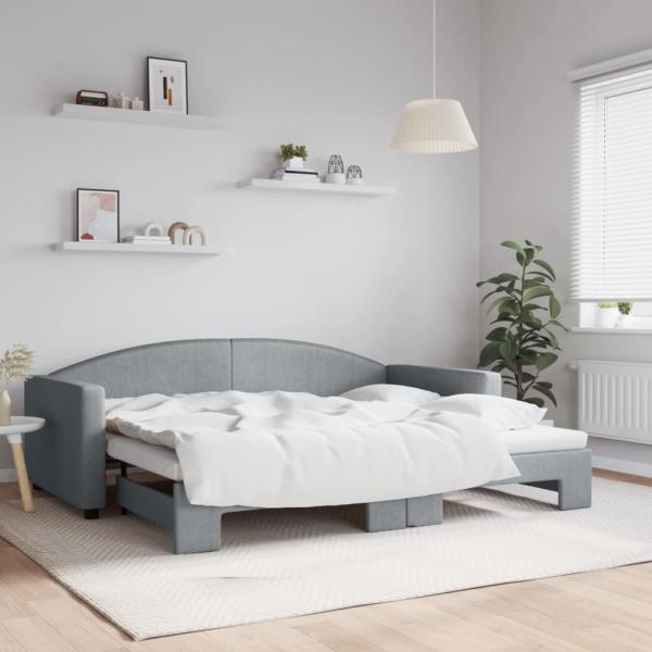 ARDEBO.de - Tagesbett Ausziehbar Hellgrau 90x200 cm Stoff