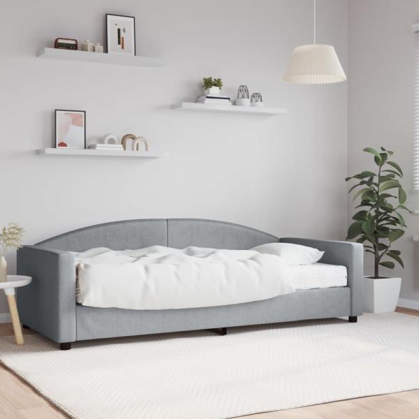 ARDEBO.de - Tagesbett mit Matratze Hellgrau 90x200 cm Stoff