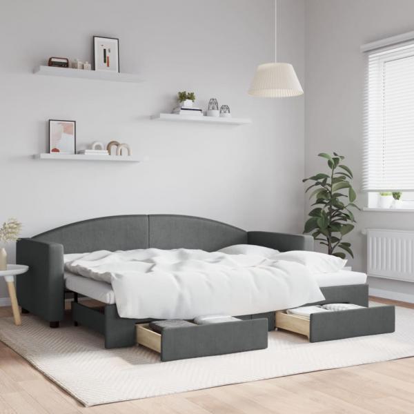 ARDEBO.de - Tagesbett Ausziehbar mit Schubladen Dunkelgrau 80x200 cm Stoff