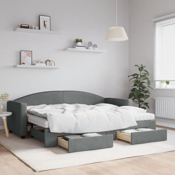 ARDEBO.de - Tagesbett Ausziehbar mit Schubladen Dunkelgrau 80x200 cm Stoff