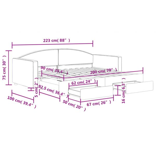 Tagesbett Ausziehbar mit Schubladen Schwarz 90x200 cm Stoff