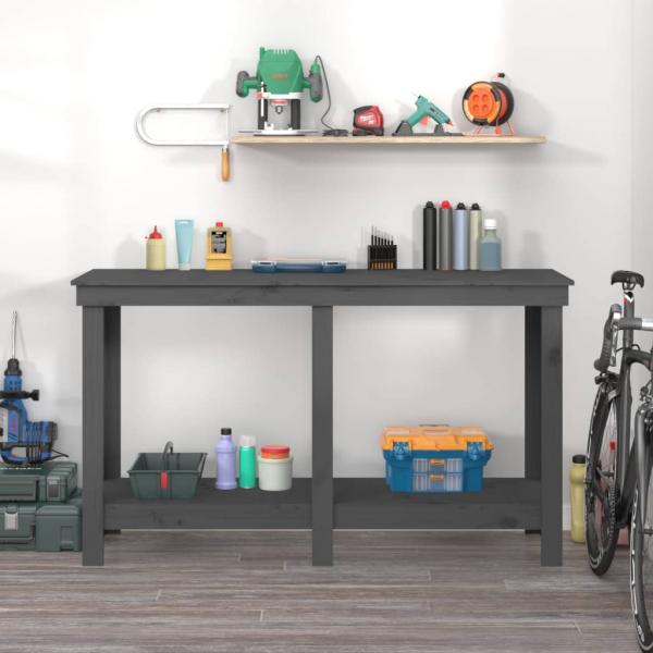 Werkbank Grau 140x50x80 cm Massivholz Kiefer