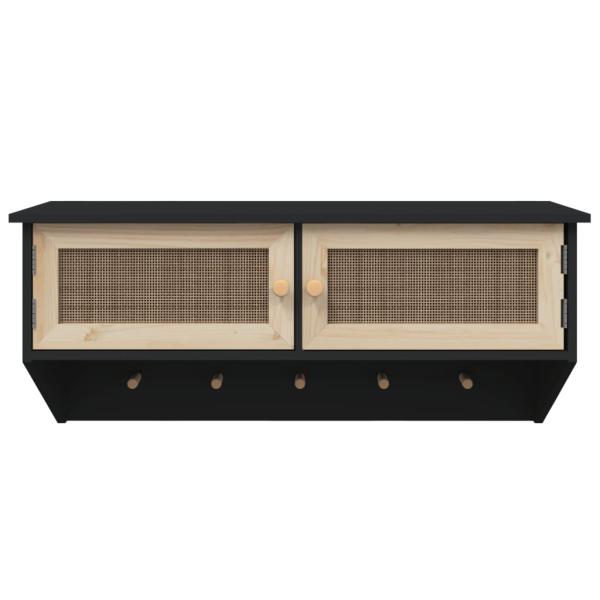 ARDEBO.de - Wandgarderobe Schwarz Holzwerkstoff und Rattan Natur