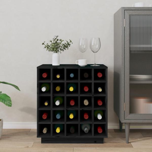 Weinregal Schwarz 55,5x34x61 cm Massivholz Kiefer