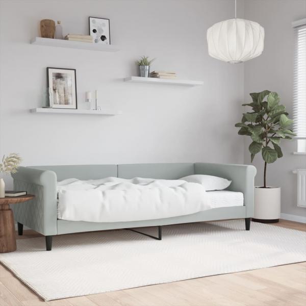 ARDEBO.de - Tagesbett mit Matratze Hellgrau 90x200 cm Samt