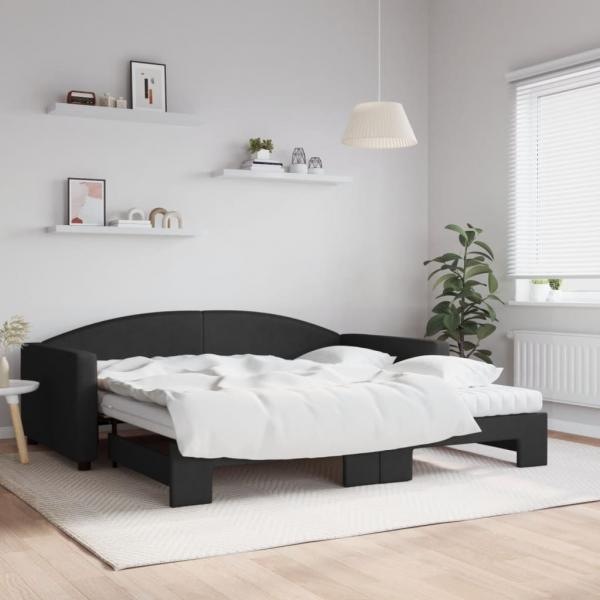 ARDEBO.de - Tagesbett Ausziehbar mit Matratzen Schwarz 100x200 cm Stoff