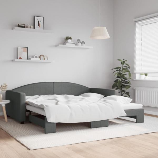 ARDEBO.de - Tagesbett Ausziehbar Dunkelgrau 100x200 cm Stoff