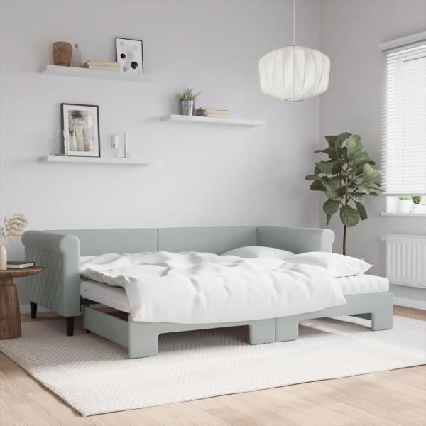 ARDEBO.de - Tagesbett Ausziehbar mit Matratzen Hellgrau 90x200 cm Samt