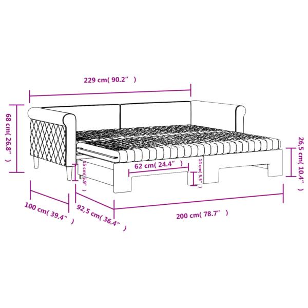 Tagesbett Ausziehbar mit Matratzen Hellgrau 90x200 cm Samt