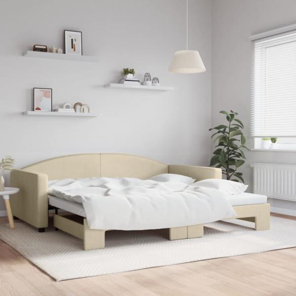 ARDEBO.de - Tagesbett Ausziehbar Creme 100x200 cm Stoff