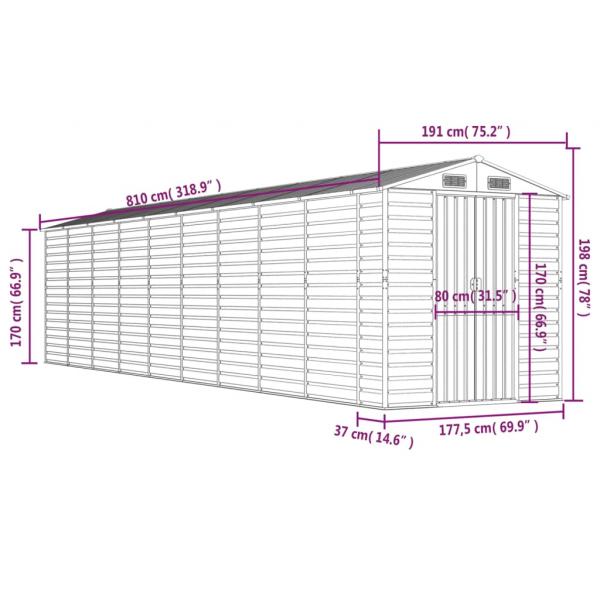Gerätehaus Braun 191x810x198 cm Verzinkter Stahl