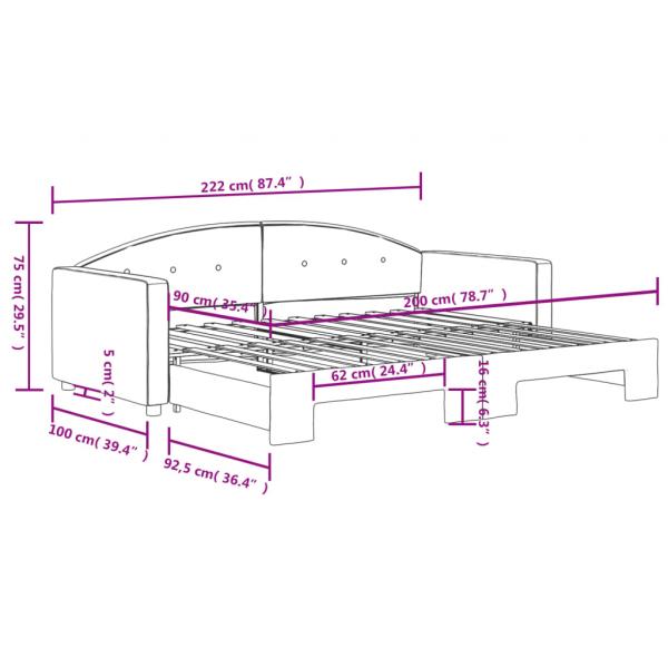 Tagesbett Ausziehbar Schwarz 90x200 cm Samt