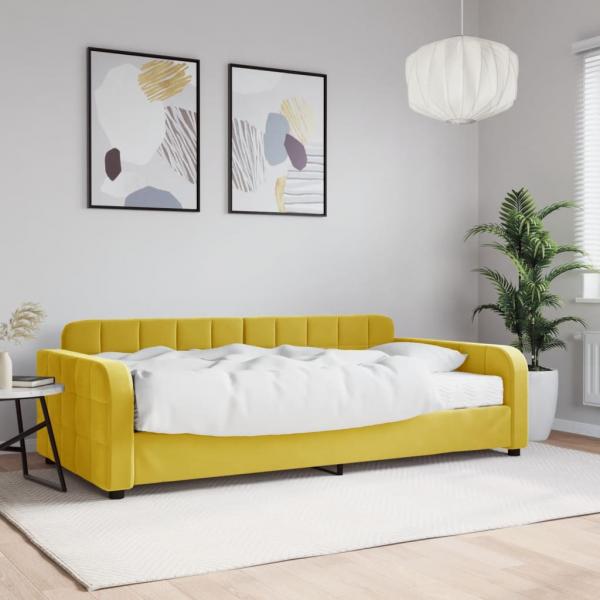 ARDEBO.de - Tagesbett mit Matratze Gelb 100x200 cm Samt